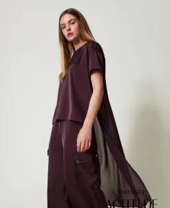 Blouse Asymétrique En Satin Et Crêpe Georgette