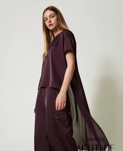 Blouse Asymétrique En Satin Et Crêpe Georgette