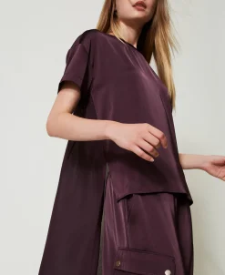 Blouse Asymétrique En Satin Et Crêpe Georgette