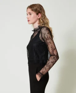 Blouse Cropped En Dentelle Avec Top