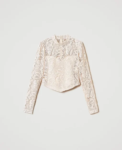 Blouse Cropped En Dentelle Macramé