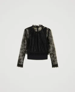 Blouse Cropped En Dentelle Avec Top