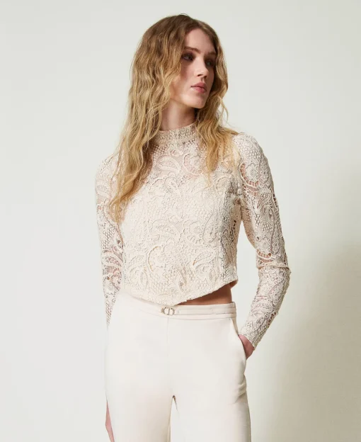 Blouse Cropped En Dentelle Macramé