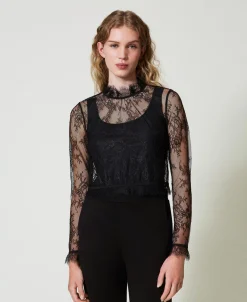 Blouse Cropped En Dentelle Avec Top