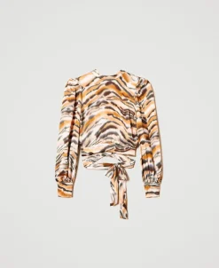 Blouse Cropped En Satin Animalier