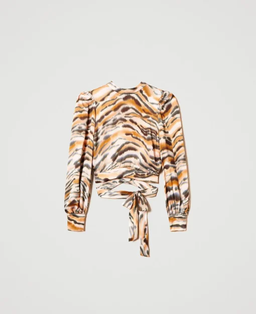 Blouse Cropped En Satin Animalier