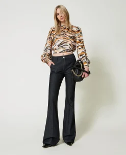Blouse Cropped En Satin Animalier
