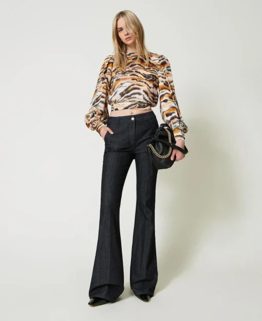 Blouse Cropped En Satin Animalier