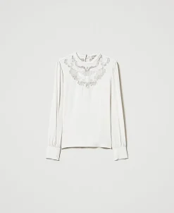 Blouse En Crêpe Avec Broderie Florale