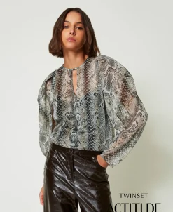 Blouse En Crépon Avec Imprimé Serpent