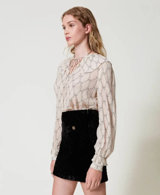 Blouse En Crépon Avec Imprimé Nœuds