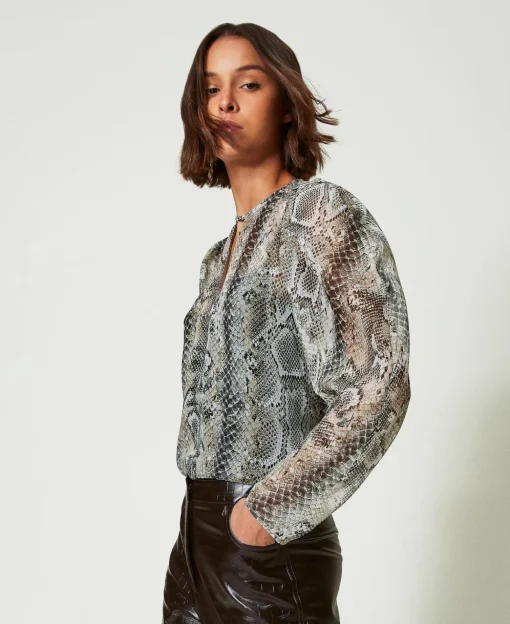 Blouse En Crépon Avec Imprimé Serpent