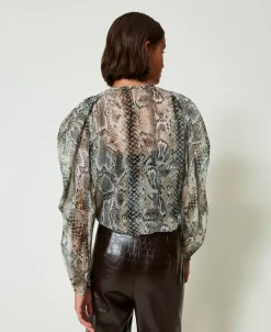 Blouse En Crépon Avec Imprimé Serpent