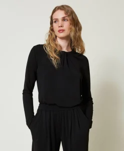 Blouse En Jersey Crêpé Avec Drapé