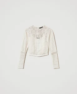 Blouse En Mousseline Avec Dentelle Et Broderies