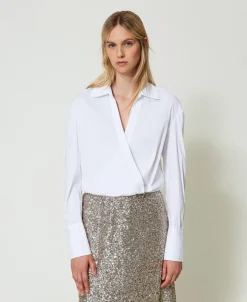 Blouse En Popeline Avec Finition Croisée
