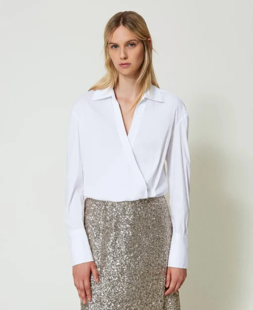 Blouse En Popeline Avec Finition Croisée