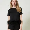 Blouse En Satin Avec Plumes
