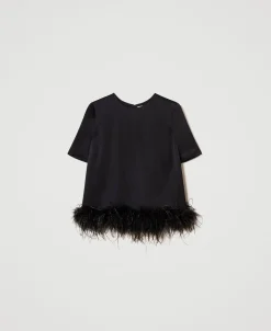 Blouse En Satin Avec Plumes