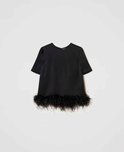 Blouse En Satin Avec Plumes