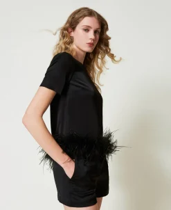 Blouse En Satin Avec Plumes