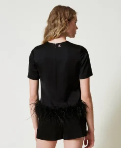 Blouse En Satin Avec Plumes