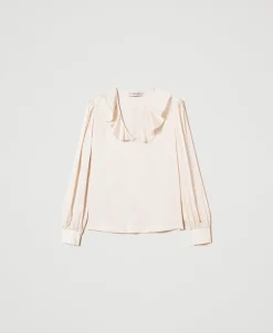 Blouse En Satin Avec Volant