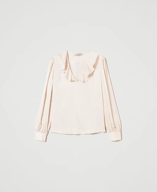 Blouse En Satin Avec Volant