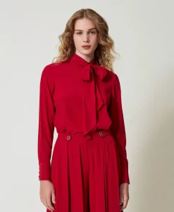 Blouse En Soie Mélangée Avec Nœud