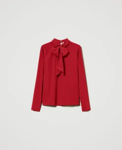 Blouse En Soie Mélangée Avec Nœud