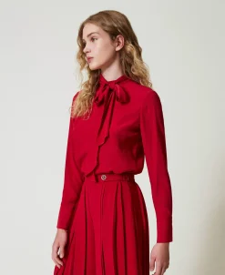 Blouse En Soie Mélangée Avec Nœud