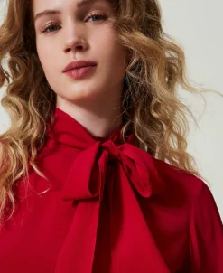 Blouse En Soie Mélangée Avec Nœud