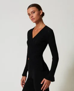 Blouson Ajusté En Maille Avec Mélange De Points