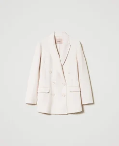 Blouson Croisé En Drap Double De Laine Mélangée
