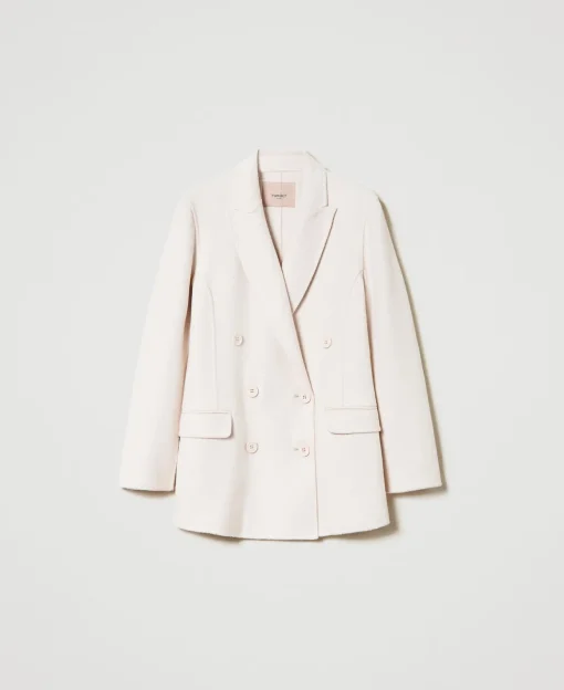 Blouson Croisé En Drap Double De Laine Mélangée