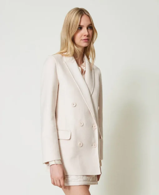 Blouson Croisé En Drap Double De Laine Mélangée