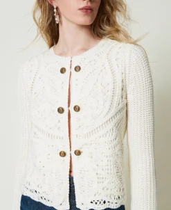 Blouson En Maille De Laine Mélangée Avec Crochet