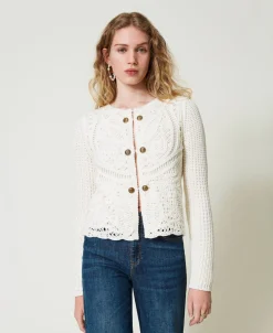 Blouson En Maille De Laine Mélangée Avec Crochet
