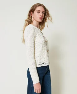 Blouson En Maille De Laine Mélangée Avec Crochet