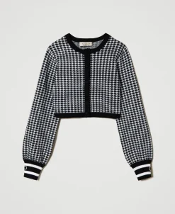 Blouson En Maille Jacquard Pied-de-poule
