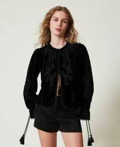 Blouson En Velours Avec Broderie