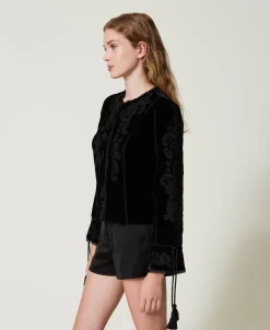 Blouson En Velours Avec Broderie