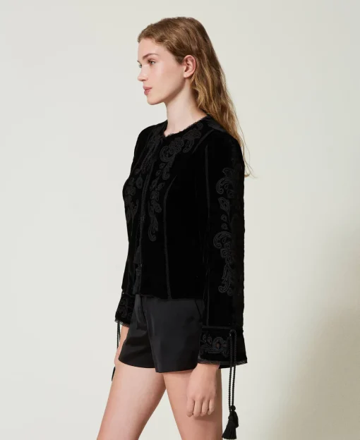 Blouson En Velours Avec Broderie