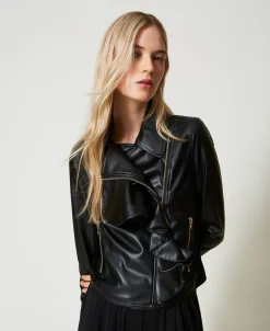 Blouson Perfecto Effet Cuir Avec Volant