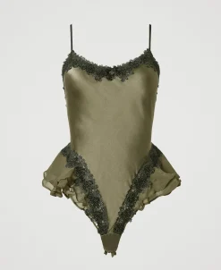 Body En Soie Avec Macramé Et Strass