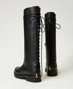 Bottes à Lacets En Cuir