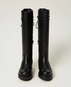 Bottes à Lacets En Cuir