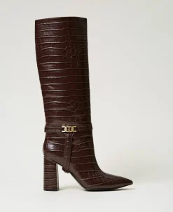 Bottes à Talons Avec Imprimé Croco