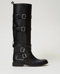 Bottes En Cuir Avec Brides