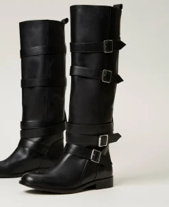 Bottes En Cuir Avec Brides